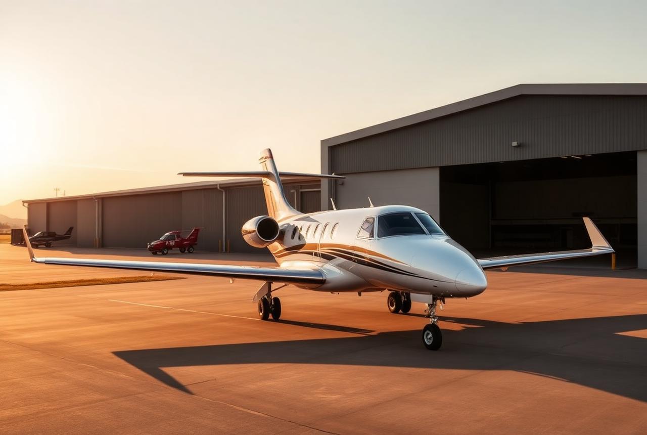 Cessna Citation CJ3+ light jet outside a hangar